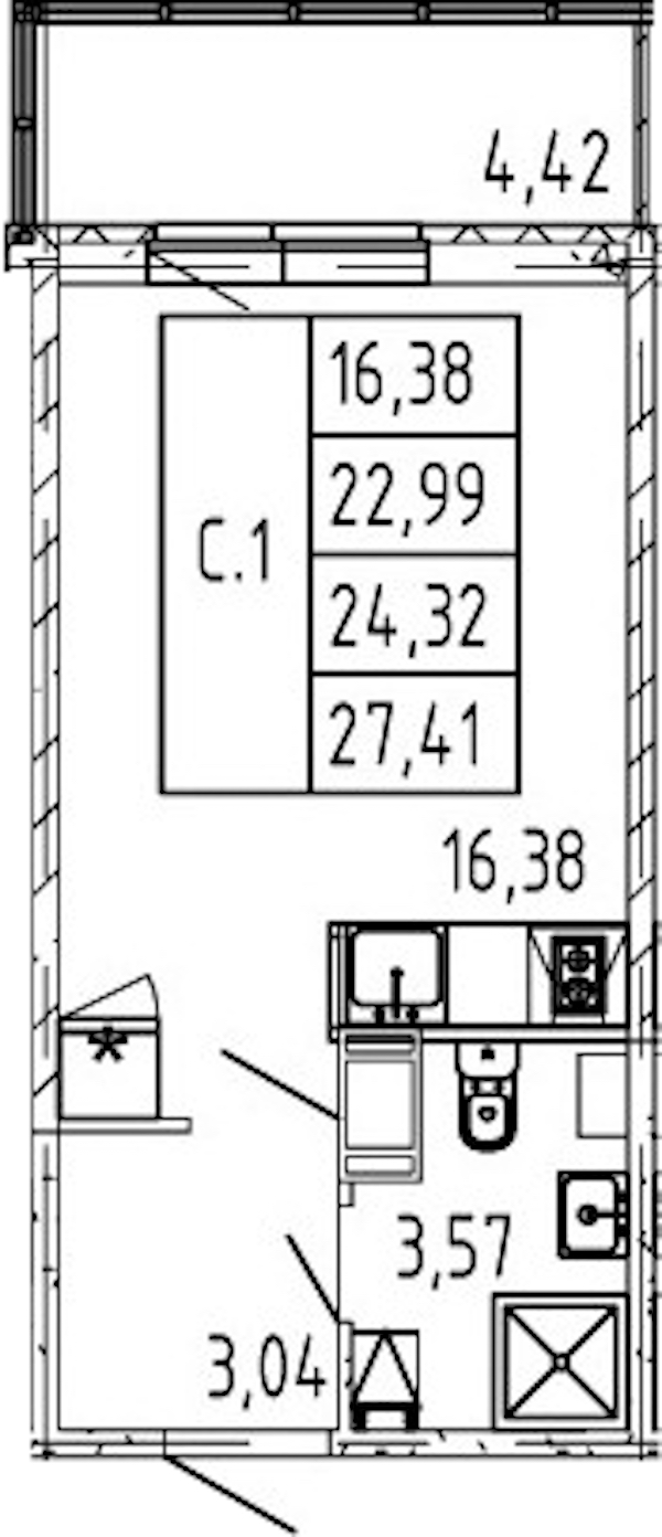 Квартира студия 22.99 м², 9/12 эт., ЖК «Полис ЛАВрики»